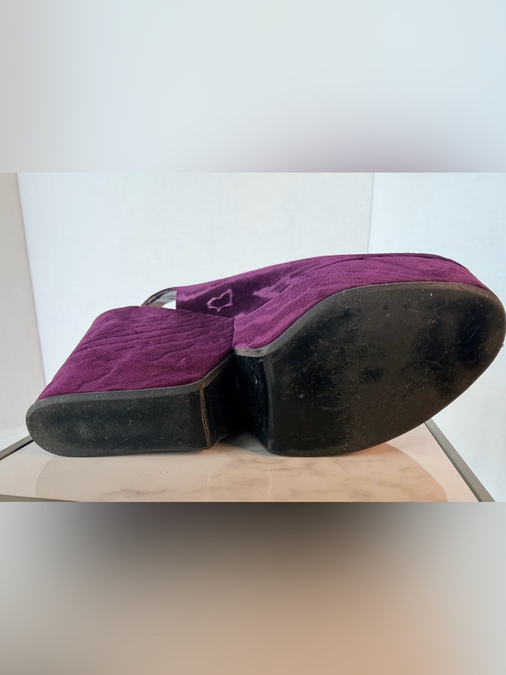 Robert Clergerie Plum Velvet Platform Wedge Slingbacks - Picture 5 of 9